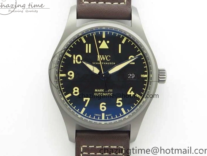 MIROTIME 0323 Mark XVIII IW327006 Titanium V7F 1:1 Best Edition Black Dial on Brown Leather Strap A Attractive 7080